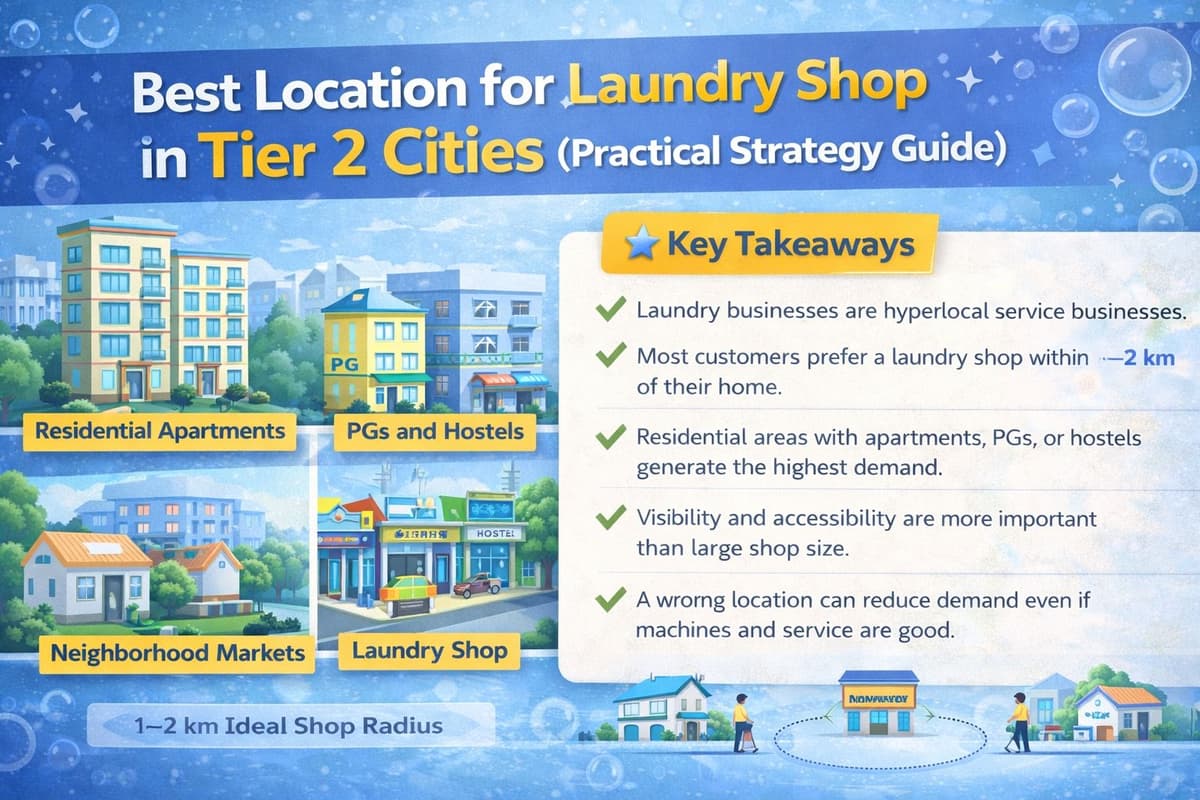 Best location for laundry shop in tier 2 cities showing residential demand and laundry business location strategy
