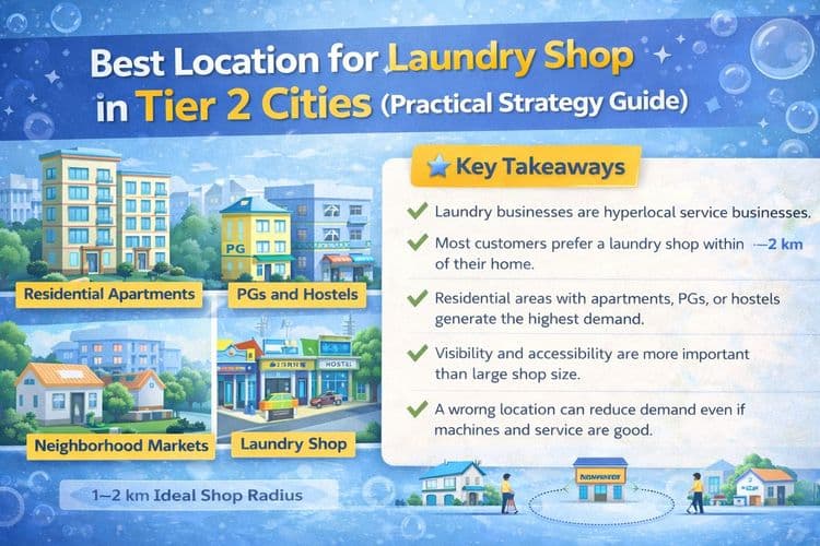 Best location for laundry shop in tier 2 cities showing residential demand and laundry business location strategy