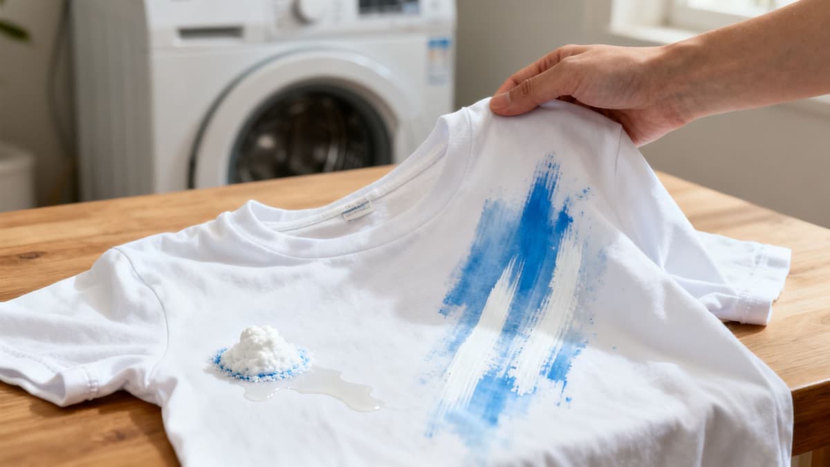 laundry worker treating stains on clothes with cleaning solutions in shop