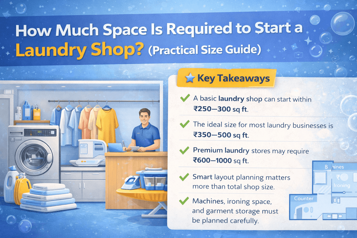 Laundry shop space requirement layout and ideal shop size guide